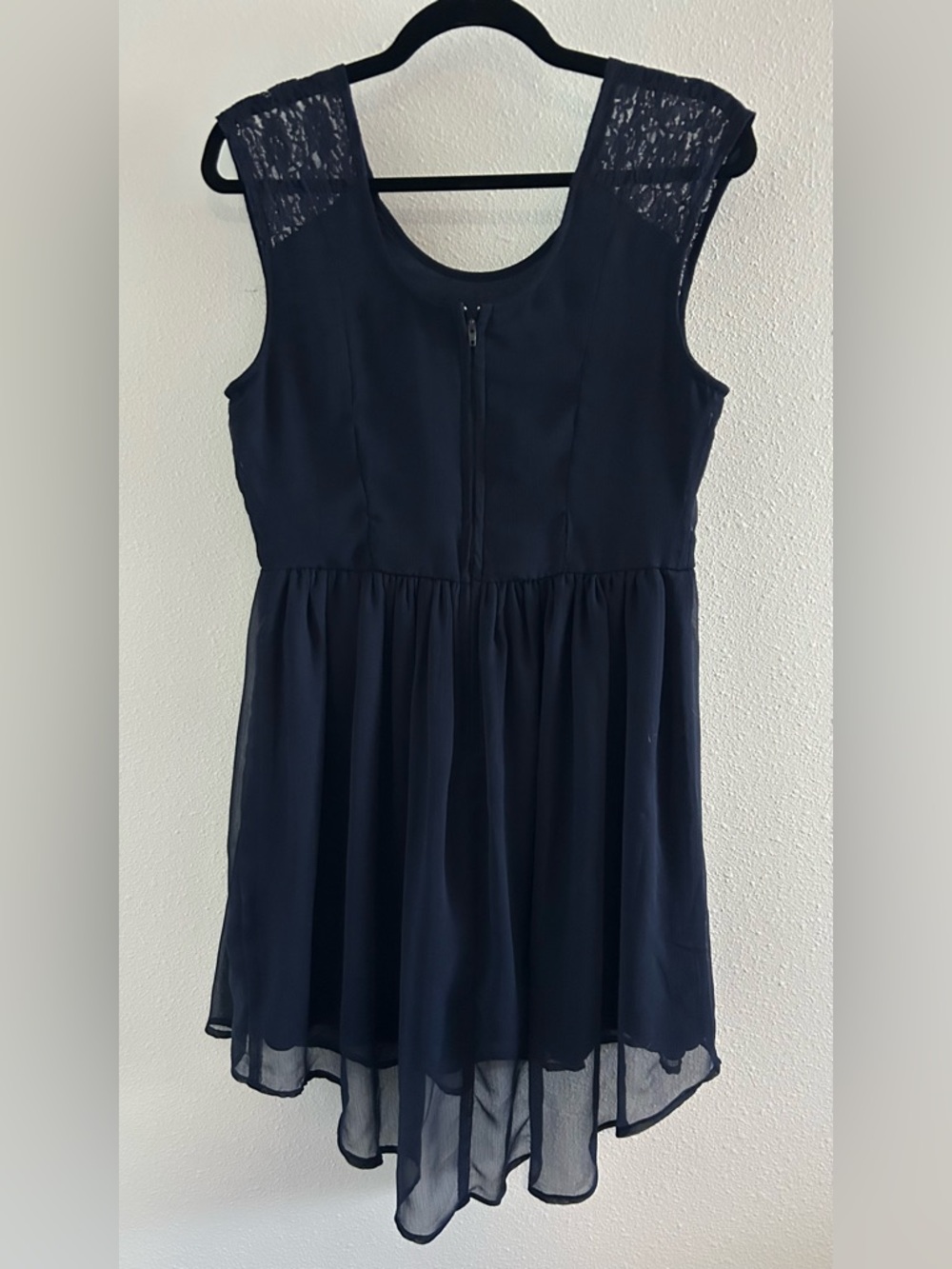 Band of Gypsies Navy Lace-Shoulder Chiffon Party Dress - Picture 4 of 5